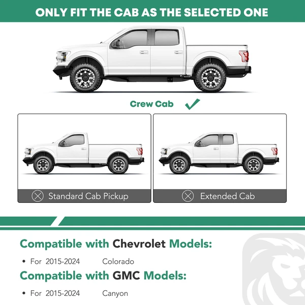 5 Inch Chrome S/S 304 Oval Bent End Side Step Bars for Chevy Colorado 2015-2024 Crew Cab