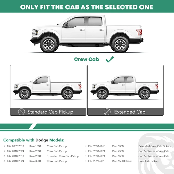 5 Inch Chrome S/S 304 Oval Bent End Side Step Bars for Ram 1500 2011-2018 2500 Crew Cab