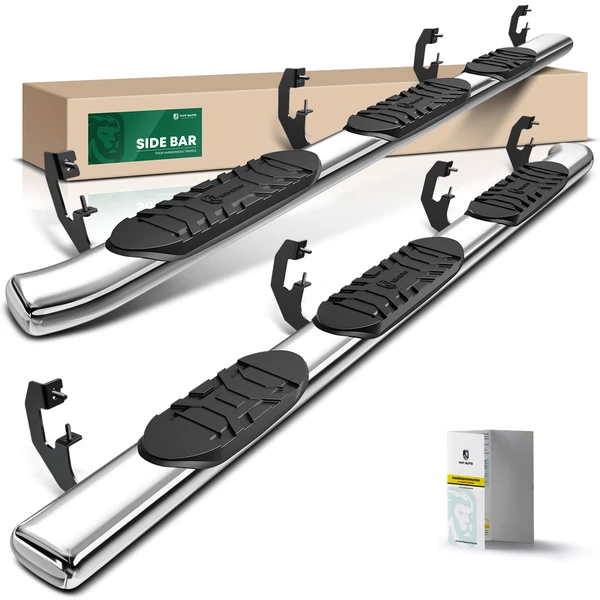 2 Pcs 5 Inches Chrome S S 304 Oval Side Step Bars for 2009-2010 Dodge Ram 1500