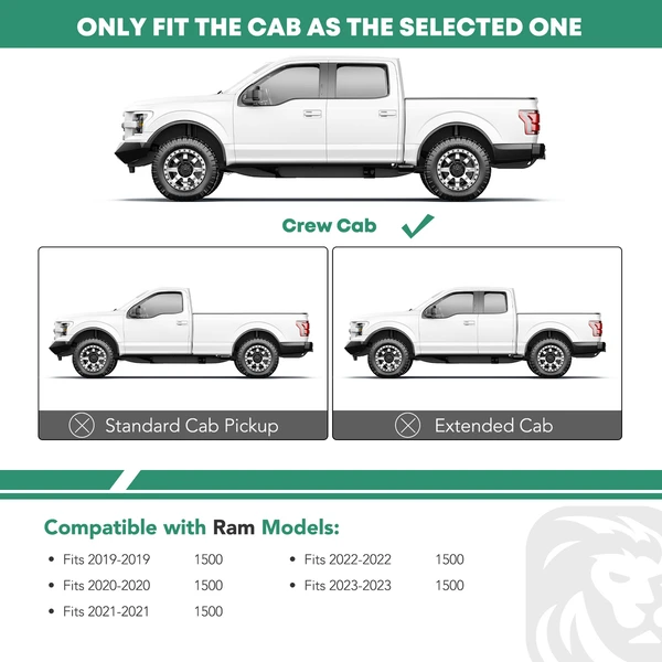 5 Inch Chrome S/S 304 Oval Bent End Side Step Bars for Ram 1500 2019-2023 Crew Cab