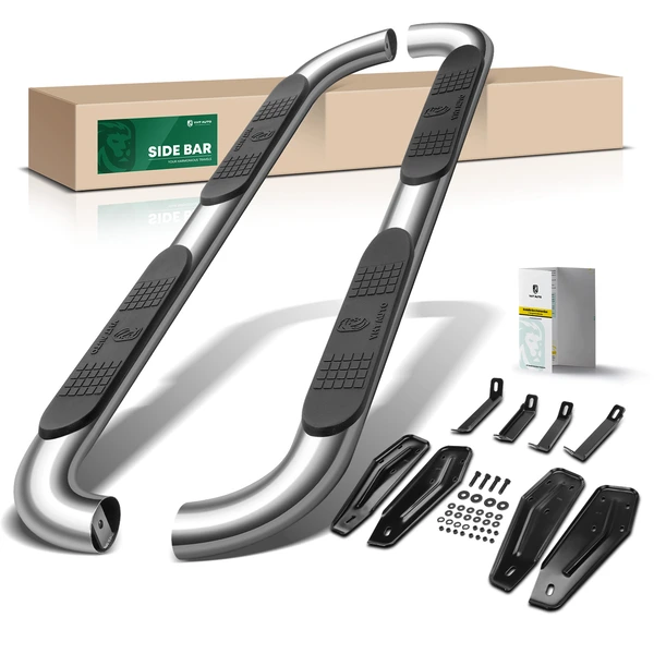 4 Inch Chrome S/S 304 Oval Bent End Side Step Bars for Ram 1500 2019-2024 Crew Cab