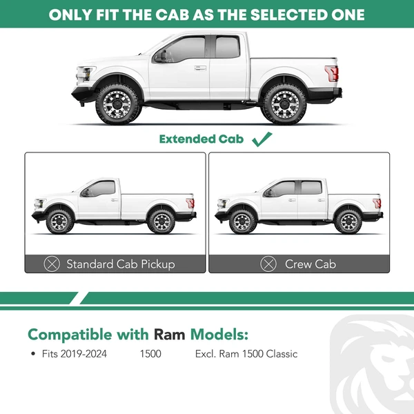 4 Inch Chrome S/S 304 Oval Bent End Side Step Bars for Ram 1500 2019-2025