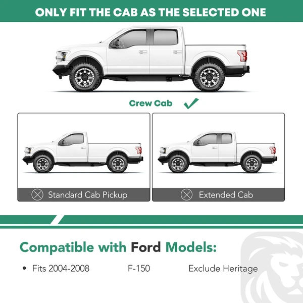 4 Inch Chrome S/S 304 Oval Straight Side Step Bars for 2004-2008 Ford F-150