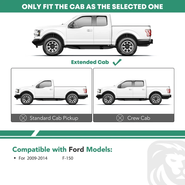 5 Inch Chrome S/S 304 Oval Bent End Side Step Bars for Ford F-150 2009-2014 Extended Cab