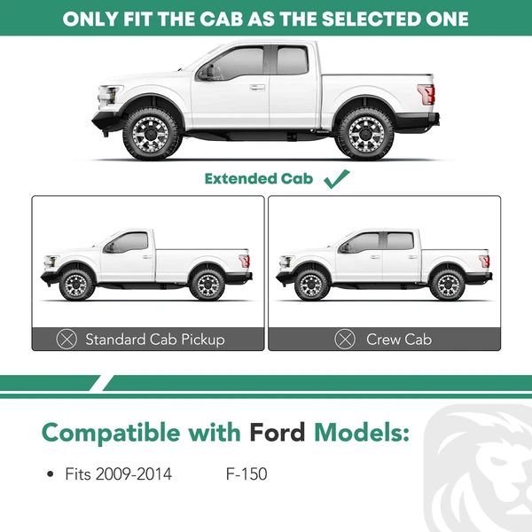 5 Inch Chrome S/S 304 Oval Straight Side Step Bars for 2009-2014 Ford F-150