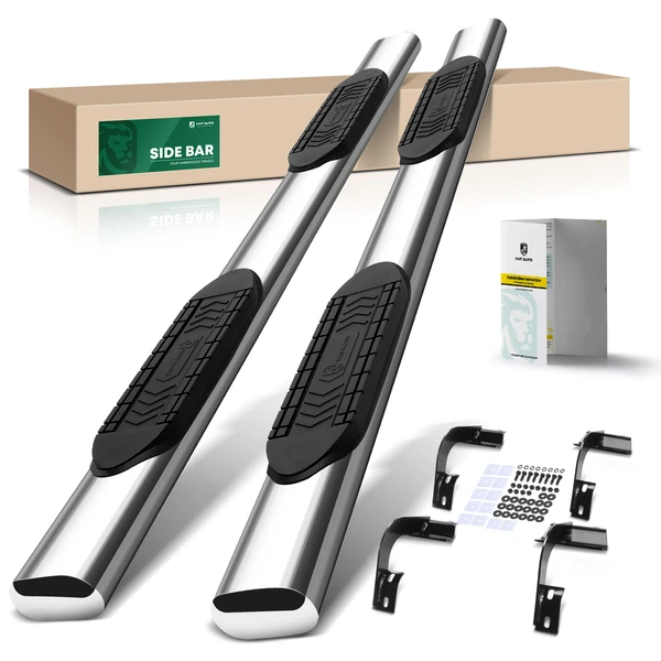 6 Inch Chrome S/S 304 Oval Straight Side Step Bars for 2015-2024 Ford F-150