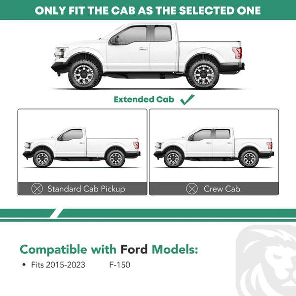 6 Inch Chrome S/S 304 Oval Straight Side Step Bars for 2015-2024 Ford F-150