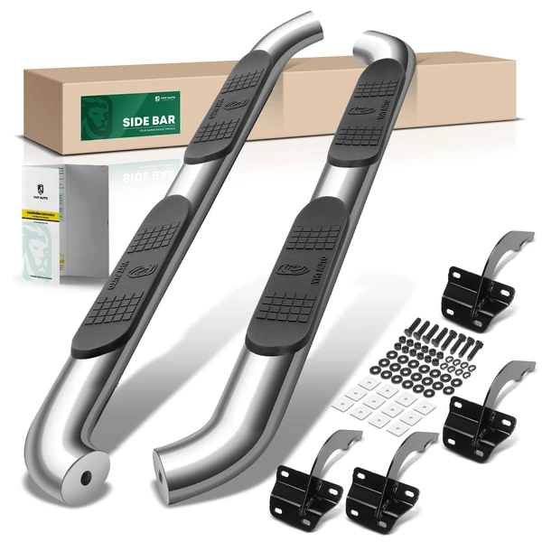 4 Inch Chrome S/S 304 Oval Bent End Side Step Bars for Ford F-150 2015-2024 F-250 F-350