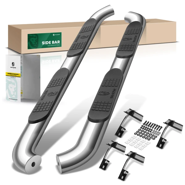 4 Inch Chrome S/S 304 Oval Bent End Side Step Bars for 2015-2023 Ford F-150