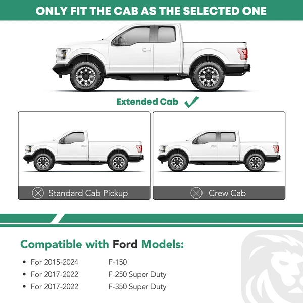 4 Inch Chrome S/S 304 Oval Bent End Side Step Bars for 2015-2023 Ford F-150