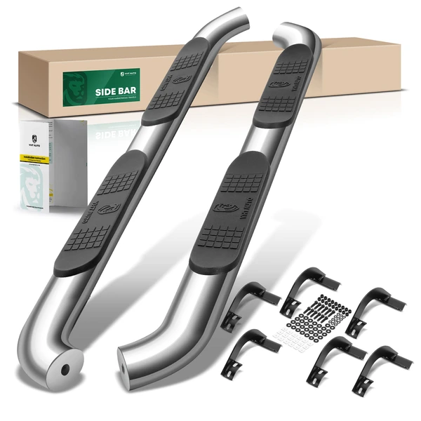 4 Inch Chrome S/S 304 Oval Bent End Side Step Bars for Ford F-150 Lightning F-150 Crew Cab