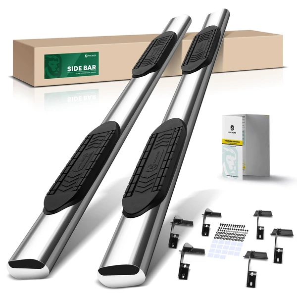 6 Inch Chrome S/S 304 Oval Straight Side Step Bars for 2022-2023 Ford F-150 Lightning