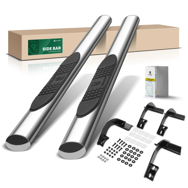 4 Inch Chrome S/S 304 Oval Straight Side Step Bars for 2015-2024 Ford F-150