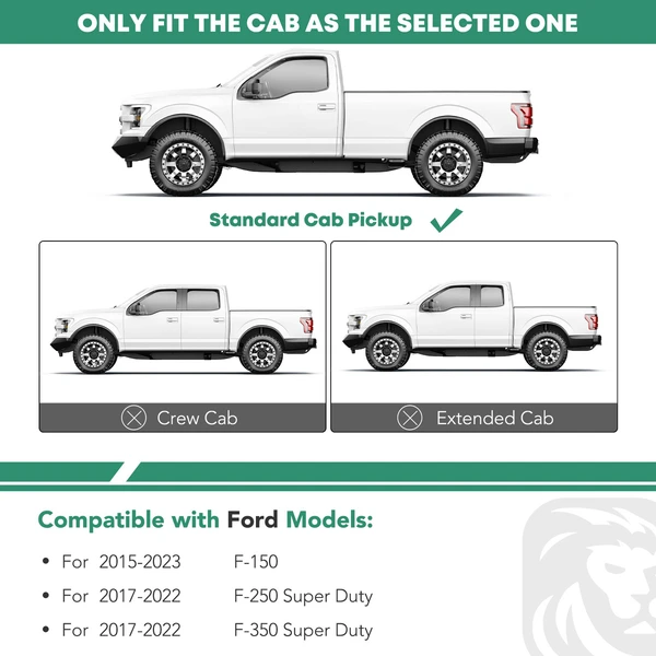 5 Inch Chrome S/S 304 Oval Bent End Side Step Bars for Ford F-250 Super Duty Standard Cab 58.268 inches