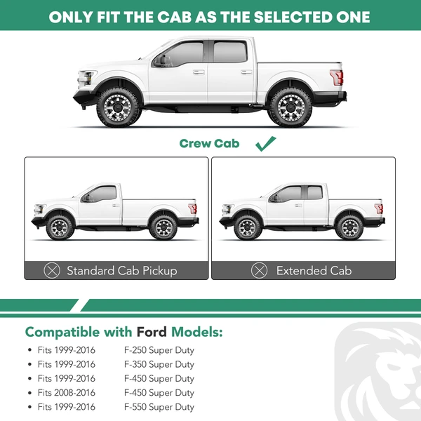 5 Inch Chrome S/S 304 Oval Bent End Side Step Bars for 1999-2016 Ford F-250 Super Duty