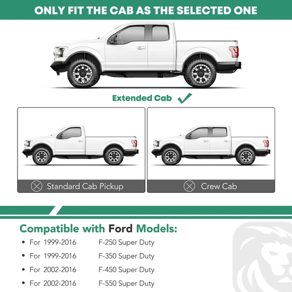 5 Inch Chrome S/S 304 Oval Bent End Side Step Bars for Ford F-250 Super Duty Extended Cab