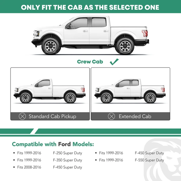 5 Inch Chrome S/S 304 Oval Bend End Wheel to Wheel Side Step Bars for Ford F-250 Super Duty SuperCrew