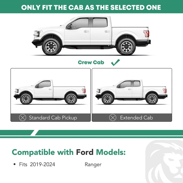 4 Inch Chrome S/S 304 Oval Straight Side Step Bars for 2019-2023 Ford Ranger