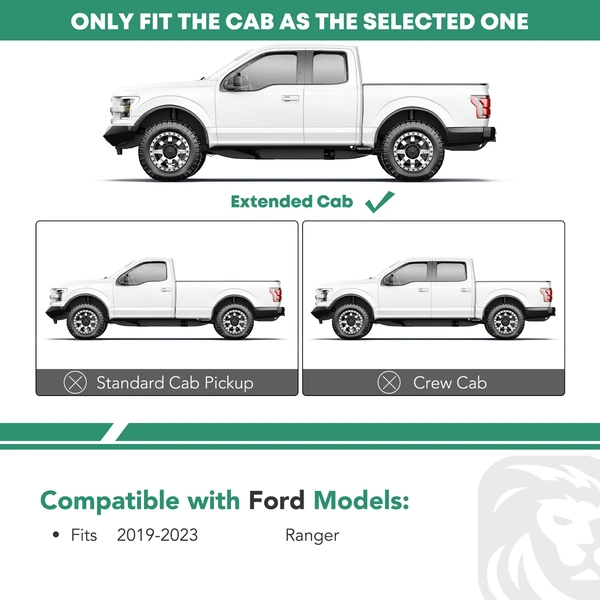 4 Inch Chrome S/S 304 Oval Bent End Side Step Bars for 2019-2023 Ford Ranger