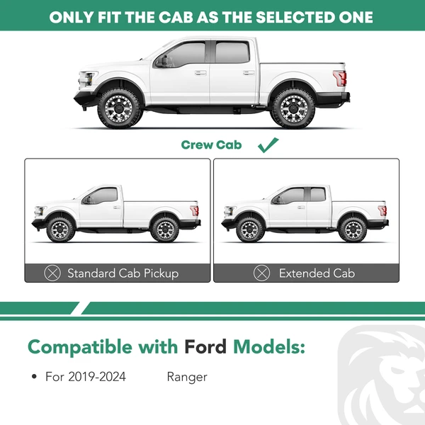 4 Inch Chrome S/S 304 Oval Bent End Side Step Bars for Ford Ranger 2019-2024 SuperCrew