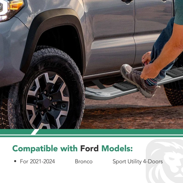 3 Inch Chrome S/S 304 Round Side Step Bars for Ford Bronco 21-24 Sport Utility 4-Door