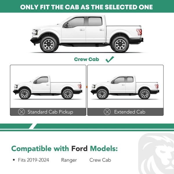 4.25 Inch Chrome S/S 304 Side Bars for Ford Ranger 2019-2024 Super Crew Cab