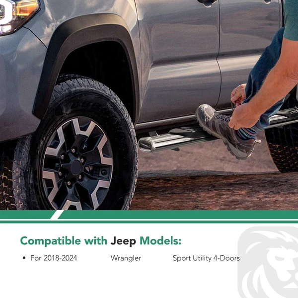 4 Inch Chrome S/S 304 Oval Straight Side Step Bars for 2018-2024 Jeep Wrangler