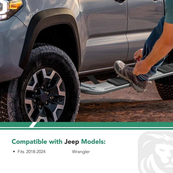 3 Inch Chrome S/S 304 Round Side Step Bars for 2018-2024 Jeep Wrangler