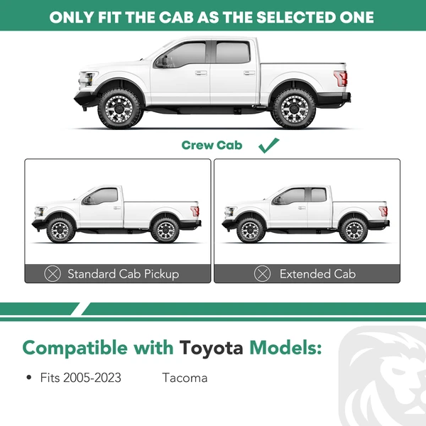 5 Inch Chrome S/S 304 Oval Bent End Side Step Bars for Toyota Tacoma 2005-2023 Double Cab