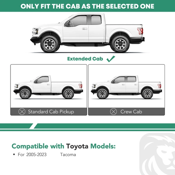 5 Inch Chrome S/S 304 Oval Bent End Side Step Bars for Toyota Tacoma 2005-2023 Extended Cab