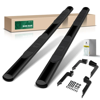 4 Inch Black Steel Oval Straight Side Step Bars