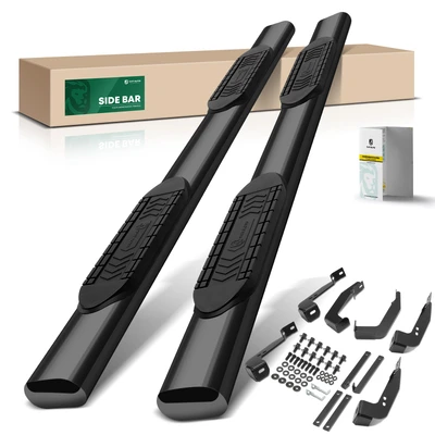 6 Inch Black Steel Oval Straight Side Step Bars