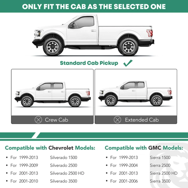 6 Inch Black Steel Oval Straight Side Steps Bars for Chevy Silverado 1500 GMC Standard Cab