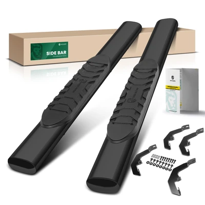 5 Inch Black Steel Oval Straight Side Step Bars
