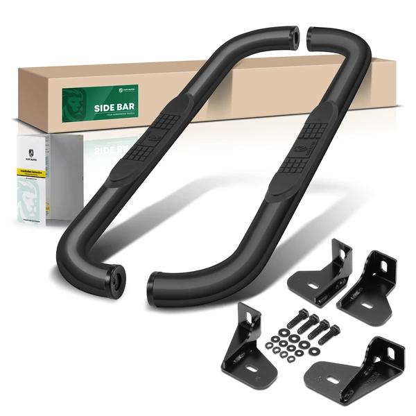 3 Inch Black Steel Round Side Step Bars  for 2020-2024 Chevrolet Silverado 2500 HD