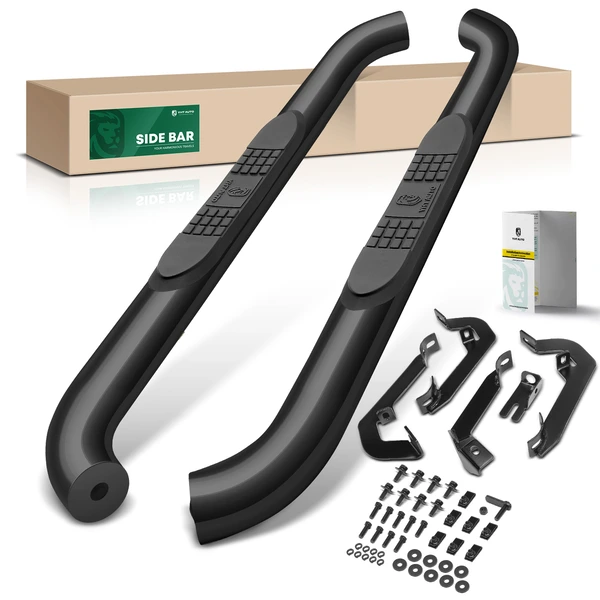 3 Inch Black Steel Round Side Step Bars for 2007-2018 GMC Sierra 1500