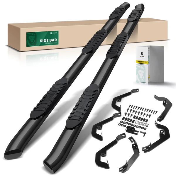 5 Inch Black Steel Oval Bend End Wheel to Wheel Side Step Bars for Chevy GMC Sierra 1500 6.5ft Bed