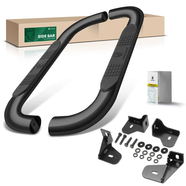 4 Inch Black Steel Oval Bent End Side Step Bars for 2022 Chevrolet Silverado 1500 LTD