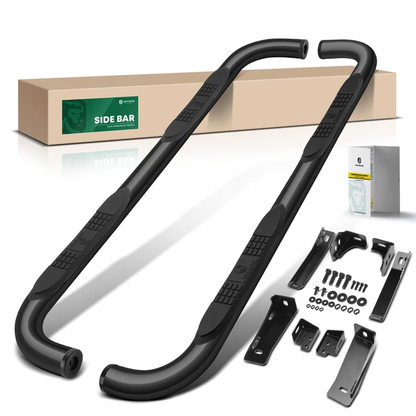 3 Inch Black Steel Round Side Step Bars for 2019 Chevrolet Silverado 1500 LD