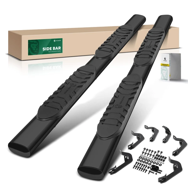 5 Inch Black Steel Oval Straight Side Step Bars for 2007-2018 Chevrolet Silverado 1500