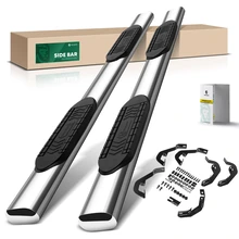6 Inch Black Steel Oval Straight Side Steps Bars for 2007-2018 Chevrolet Silverado 1500