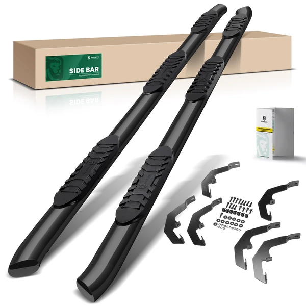 5 Inch Black Steel Oval Bend End Wheel to Wheel Side Step Bars for 2020-2023 Chevrolet Silverado 3500 HD