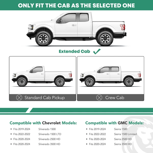 3 Inch Black Steel Round Side Step Bars for 2019-2024 GMC Sierra 1500