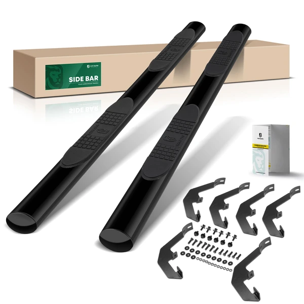 4 Inch Black Steel Oval Straight Side Step Bars for 2020-2024 Chevrolet Silverado 2500 HD