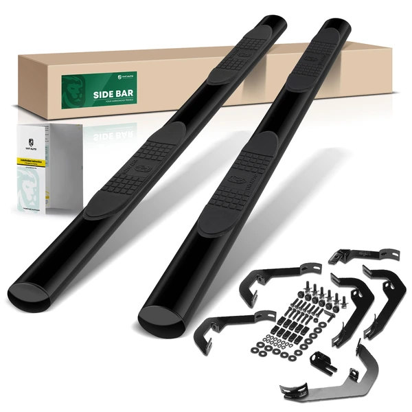 4 Inch Black Steel Oval Straight Side Step Bars for 1999-2018 Chevrolet Silverado 1500