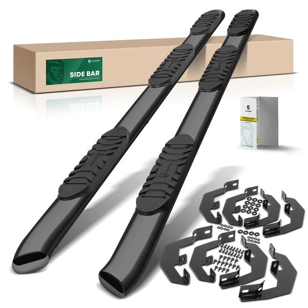 5 Inch Black Steel Oval Bend End Wheel to Wheel Side Step Bars for 2020-2023 Chevrolet Silverado 3500 HD