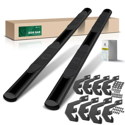 4 Inch Black Steel Oval Straight Side Step Bars