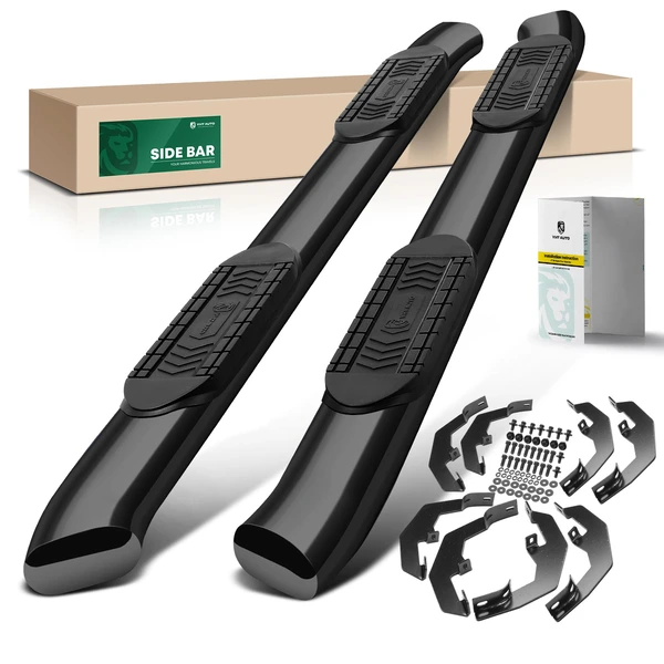 6 Inch Black Steel Oval Bent End Side Step Bars for 2020-2024 Chevrolet Silverado 2500 HD