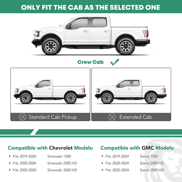 6 Inch Black Steel Oval Bent End Side Step Bars for 2020-2024 Chevrolet Silverado 2500 HD