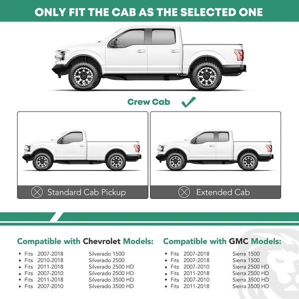 3 Inch Black Steel Round Side Step Bars for 2007-2018 GMC Sierra 1500